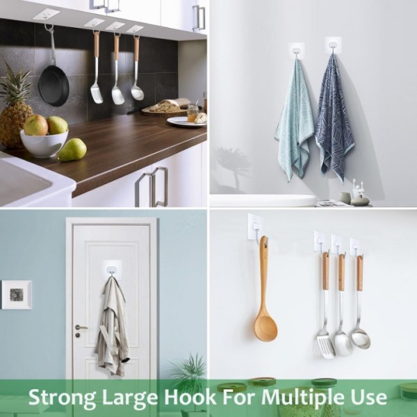 Large Adhesive Hooks,Transparent Seamless Stainless Steel Ultra Strong Wall Hooks for Kitchen Bathroom Ceiling Door Utility Hooks 10 PCS
