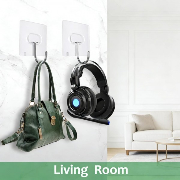 Large Adhesive Hooks,Transparent Seamless Stainless Steel Ultra Strong Wall Hooks for Kitchen Bathroom Ceiling Door Utility Hooks 10 PCS