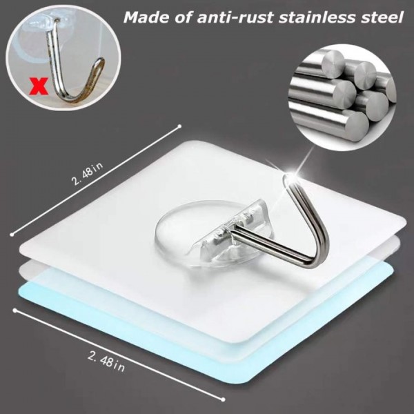 YIDE Adhesive Hooks,Transparent Seamless Stainless Steel Ultra Strong Wall Hooks for Kitchen Bathroom Ceiling Door Utility Hooks(12 PCS)