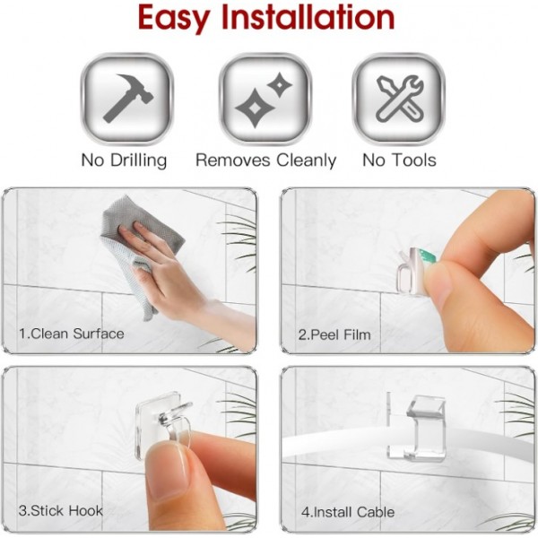 YIDE 120PCS Adhesive Cable Clips, Heavy-Duty Cord Clips for Cable Management, Outdoor Christmas Light Clips Hooks, Traceless Clear Wire Holders Cord Organizer for Wall, Desk, LED, Car