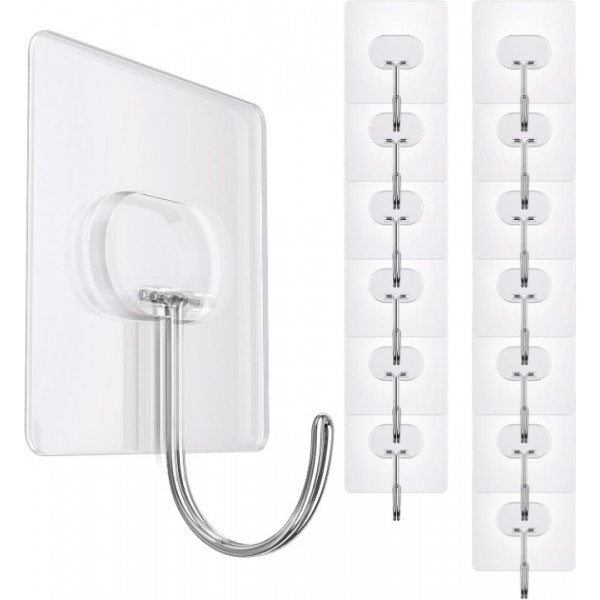 Large Adhesive Hooks,Transparent Seamless Stainless Steel Ultra Strong Wall Hooks for Kitchen Bathroom Ceiling Door Utility Hooks 14 PCS