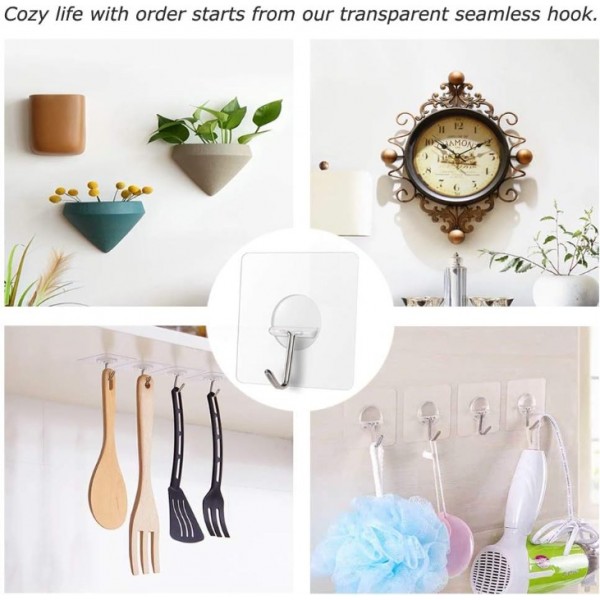 YIDE Adhesive Hooks,Transparent Seamless Stainless Steel Ultra Strong Wall Hooks for Kitchen Bathroom Ceiling Door Utility Hooks(12 PCS)