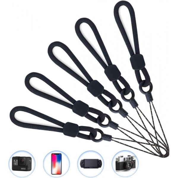 YIDE Ring Lanyards Black Finger Strap 5 Pack Short Rope Small Lanyard,For Phone Cases Keys Keychain USB Flash Drive CellPhone iPod ID Card Badge Camera