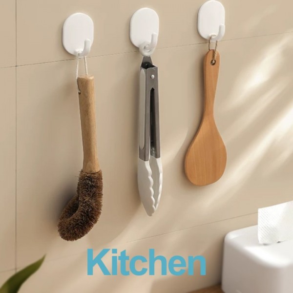 YIDE  Wall Hooks, Quick Stick Adhesive, Removeable, 4 Wall Hooks, Hang Decorations Without Damaging Walls, up to 10lbs., White